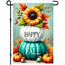 BlissYard Happy Fall Garden Flag 12x18 Inch Sunflower Pumpkin Stack Banner Double Sided Autumn Thanksgiving Yard Decoration for Porch Lawn Farmhouse Outdoor