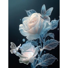 OdiuK DIY Diamond Painting Set for Adults, 5D Crystal Diamond Painting Pictures, Butterfly Rose Arts Full Diamond Art Cross Painting Embroidery for Home Wall Decor Gift 30 x 40 cm