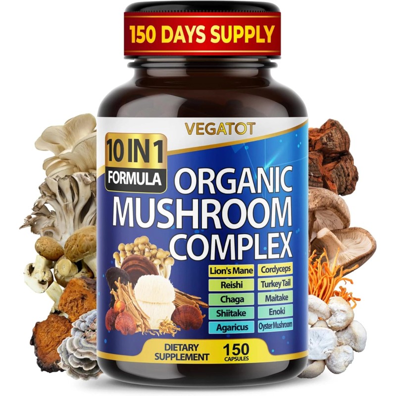 VEGATOT 10 in 1 High Strength Mushroom Supplement - Lions