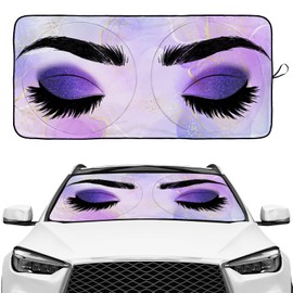 Glittering Purple Eyes Eyelash Windshield Sunshade for Car SUV Truck Foldable Uv Ray Reflector Front Window Sun Shade Visor Shield Cover