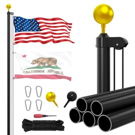 Ryzenthr 25 FT Flag Pole Kit for Outside, 14 Gauge Heavy Duty Flagpole Kit for Yard, Extra Thick Outdoor Flag Poles with 3x5 American Flag for Residential or Commercial (Black+Golden Sleek Ball Top, 2025 Upgraded Version)