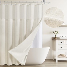 Naturoom Beige Linen Shower Curtain with Snap in Liner Set Rustic Farmhouse Shower Curtains for Bathroom 200GSM Textured Cream Burlap Cloth Double Shower Curtain with See Through Top Window 72x72