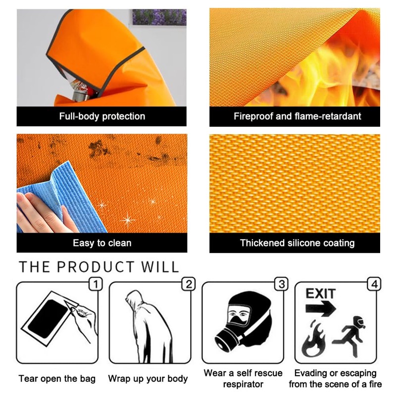 SP ESCRIY Fireproof Cloak Hooded Fire Escape Blanket Emergency Fire