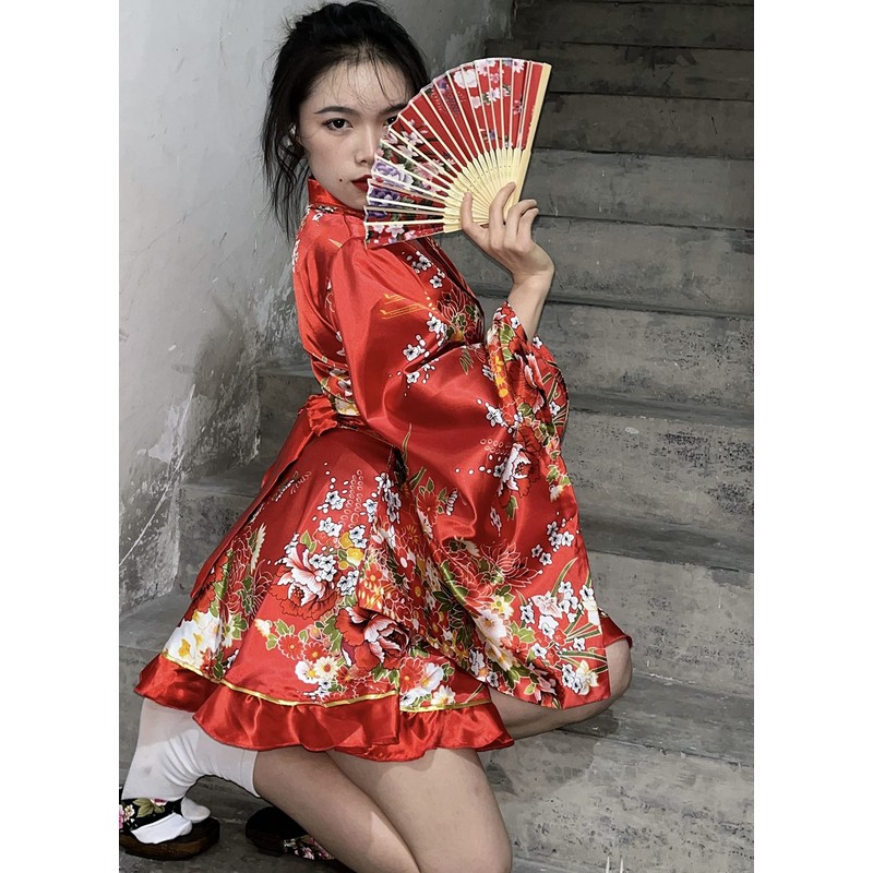 Japanese Anime Women's Dance Kimono Robe Fancy Dress Yukata Silk
