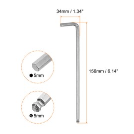 sourcing map 4pcs Ball End Hex Key Wrench 5mm L-Shape Extra Long Arm Hexagon Metric Wrenches Chrome Vanadium Steel Repairing Tool for Home Repair