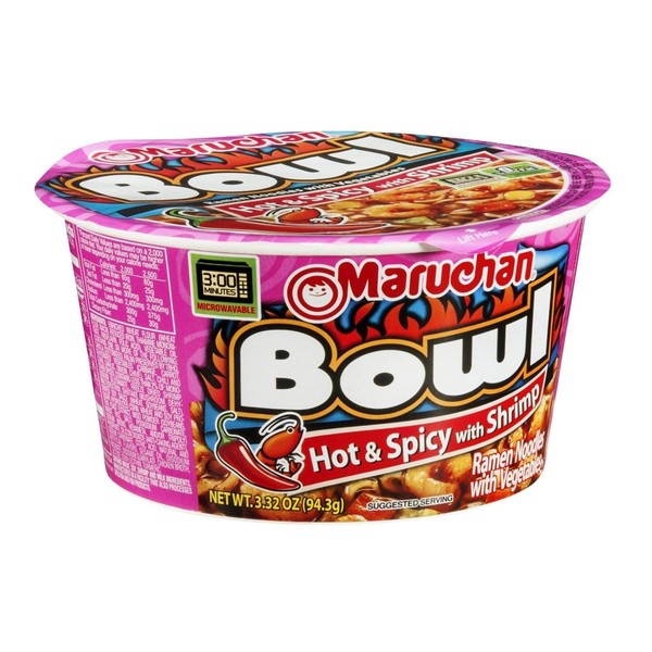 Maruchan Bowl Hot & Spicy with Shrimp Flavor Ramen Noodles with Vegetables, 3.3 OZ (2 Pack)