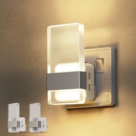 LOHAS-LED Night Light, Plug in Night Light with Dusk-to-Dawn Sensor, 0-100LM Dimmable, Warm White 3000K, White Shade, 2 Pack