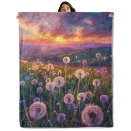 Manta de paisaje de diente de león para niños, niñas, adultos, mujeres, mullida, cálida, suave, acogedora, manta de franela para recámara, sofá, viajes, decoración del hogar, 50 x 60 pulgadas