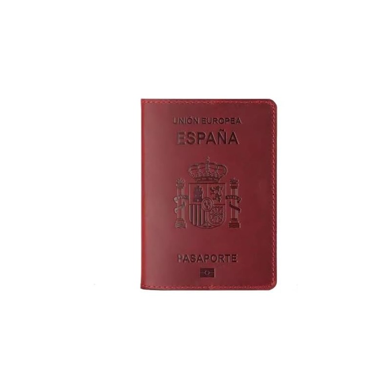 Porta pasaporte español, portadocumentos de piel vaca, tarjetero retro for