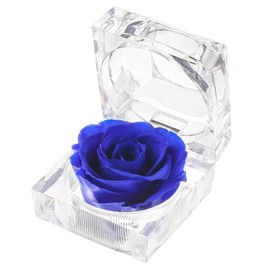Enchanted Real Preserved Forever Rose in Clear Acrylic Ring Box, Fresh-Cut Eternity Flower That Lasts Years, Valentine’s Day, Mother’s Day, for Her, Blue