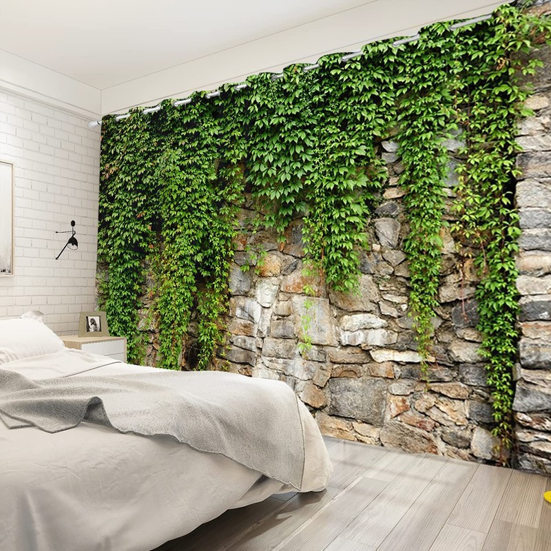 Umpoo Green Ivy Leaf Blackout Curtains Leaves Plants Rustic Stone