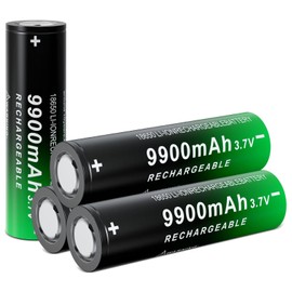 BENKIA 18650 Rechargeable Battery 9900mAh High Capacity 3.7Volt Li-ion Batteries for Led Flashlight Headlamp (Flat Top, 4 Pack)