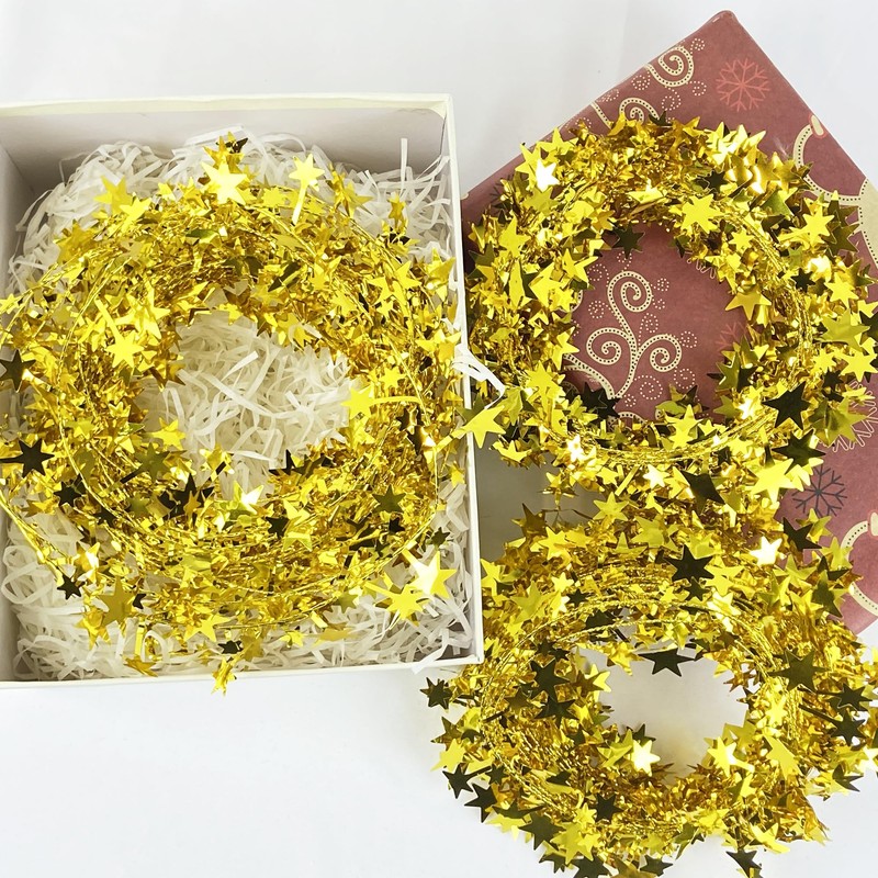 5 Rolls 130 Ft Gold Tinsel Stars Brace Star Tinsel