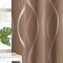 NICETOWN Bedroom Blackout Curtains Panels - Window Treatment Thermal Insulated Solid Grommet Blackout Wave Line Foil Print Design Curtains for Living Room (Cappuccino, Set of 2, 52 by 63 Inch)