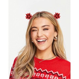 Christmas Headbands for Women Xmas Bow Hairband Red Green Gold Present Bow Headpiece Festive Holiday Party Hair Accessory