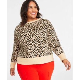 On 34th Plus Size Crewneck Sweater Leopard SZ 1X
