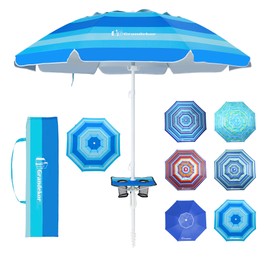 Grandekor 7FT Beach Umbrellas for Sand Heavy Duty Wind Portable Beach Umbrella with Table Travel Beach Umbrella with Carry Bag Sun Umbrella Beach, UV 50+