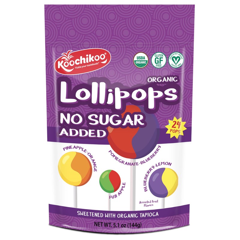 Koochikoo Organic & Sugar Free Lollipops Pouch, Assorted Fruit Flavors,
