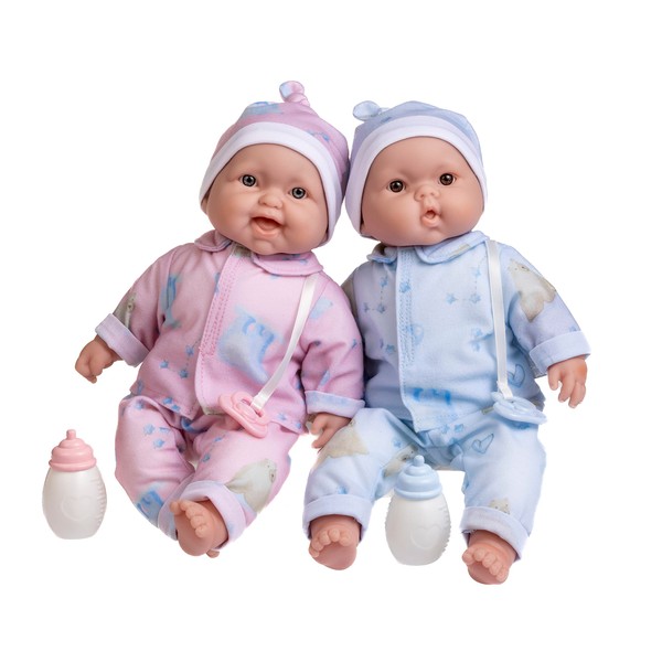 JC Toys Twins 13" Realistic Soft Body Baby Dolls Berenguer Boutique | Twins Gift Set with Removable Outfits and Accessories | Pink and Blue | Caucasian | Ages 2+