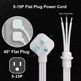 HUANCHAIN 5ft 18/3 White Flat Plug Replacement Extension Cord, Replacement Plug 3 Prong Grounded Low Profile Extension Cord Flexible for Universal AC Appliance, 10A 1250W 125V 18AWG SJTW, ETL Listed
