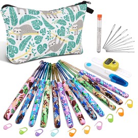Coopay 12 Sizes Crochet Hooks Set with Case, Comfort & Sturdy Forest Crochet Hooks Ergonomic Soft Grip for Crocheting Yarn, Crochet Counter Track Stitches, Ideal Crochet Starter Kit for Crochet Lover