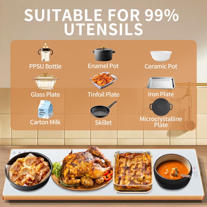Electric Warming Tray (Extra Long 40"x12")，Food Warmers for Parties Buffet