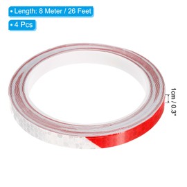 PATIKIL 0.3" x 26 FT Reflective Tape, 4 Pack Night High Visibility Waterproof Warning Safety Tape Outdoor Reflectors for Cars Bikes Motorcycles Trucks Trailers, Red White