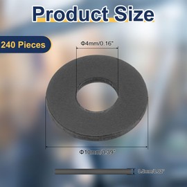 sourcing map 240 Pcs M4 PVC Flat Washers 4mm ID 10mm OD 0.5mm Thick Plain Washer Grommets Plastic Sheet Gasket Fastener Sealing Spacer Gasket Ring Water Hose Washers, Black