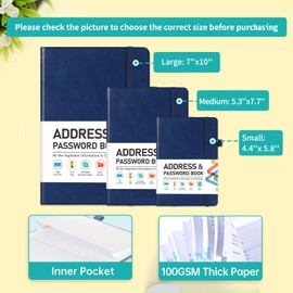 Address Book, Address and Password Keeper Book with Alphabetical Tabs, Hardcover Telephone Book Address Organizer Record with Pocket, Colored Pages, 5.3" x 7.7", Navy Blue
