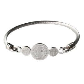 CLEPSIDRA® Pulsera san benito. Pulseras mujer de acero inoxidable. Brazalete religioso unitalla uso diario. Regalos para mujer, primera comunión. Joyeria y medalla san benito para toda ocasion Jewelry (SANTO BENITO)