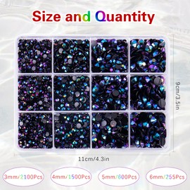 RODAKY Flatback Rhinestones with B7000 Glue,3-6mm Mixed Size Nail Rhinestones for Nail Art,Black Blue Purple Crystal Rhinestones for DIY Crafts,Non Hotfix Jelly Rhinestones for Shoes Decoration