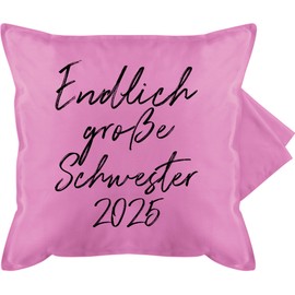 Shirtracer Cushion Cover – Cushion – Finally Big Sister 2025 Lettering | Big Sister | Siblings – 50 x 50 cm – Pink – Birth Gift Sisters with Big Sis Name Large + Sister + Gift