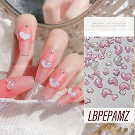LBPEPAMZ 200Pcs Mixed Size Colorful Heart Nail Art Charms 3D Shining White Pink Flat Valentine's Day Nail Charms Love Heart Resin Crystal Jewelry Craft DIY Accessories for Women Acrylic Nail Decor