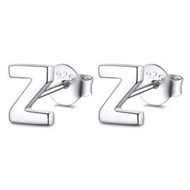 FOCALOOK S925 Silver Letter Stud Earrings for Young Lady, Hypoallergenic Tiny Small Silver Initial Z Earrings for Sensitive Ears
