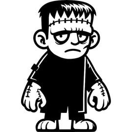 Pack of 3 Cartoon Frankenstein Waterproof Vinyl Sticker - Wall Decal, Laptops, Car, Water Bottles, Motorbikes, Vans, Horror Movie Gifts (3)