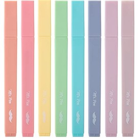 Mr. Pen - Juego de rotuladores de subrayado pastel estéticos y lindos, 8 piezas, punta biselada, colores de caramelo, sin goteos, colores surtidos par