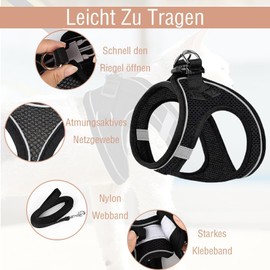 Cat Lead, Cat Harness with Lead, Escape Proof, Cat Strap, Small, Reflective and Breathable, The Cat Lead Runs to Prevent Cats from Removing from the Lead (Black)