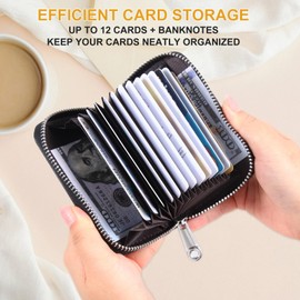 YOKONICO Credit Card Holder New Upgrade Genuine Leather RFID Blocking Credit Card Wallet with Zipper Mini Card Card Wallet Business Case Purse Credit Card Holder for Women Men (Sapphire Blue)