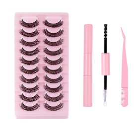FAIRYGATE Wispy Eyelash Set Natural Look Short Light Volume False Natural Eyelashes Soft Eye Lashes with 10 Pairs for Cosplay Party Festival B5122