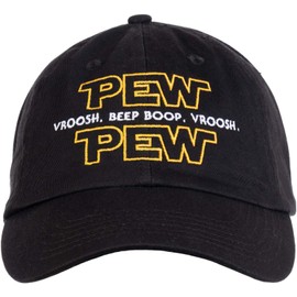 Ann Arbor T-shirt Co. Pew Pew Wars | Funny Sci-fi Space Star Noises Science Geeky Cap, Nerdy Dad Hat-(Dad Hat) Black