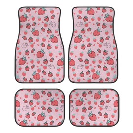 Light Pink Strawberries Print Pink Car Floor Mats for Most Cars Sedan SUV Truck,All Weather Front & Rear Automotive Floor Mats,4 Pieces