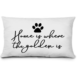 KEUSPI Rustic Dog Quote Home is Where The Golden is Dog Paw Decor Pillowcase Throw Pillow Cover 12x20 Inch,Funny Golden Dog Decoration for Couch Sofa Bed,Golden Dog Lover Mom Lover Mom Gifts
