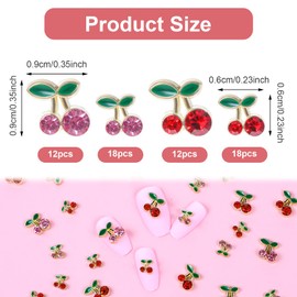 60 Stück Kirsche Nail Charm,Exquisit 3D Nail Art Dekoration,Nail Art Strasssteine für Mädchen, Damen, Frauen