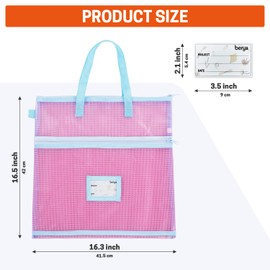BERYA 16.14 x 16.14 inch Sewing Project Organizer, Large Double Pocket Craft Tote with Handles, Clear Mesh Art Supply Bag for Quilting, Knitting, Embroidery Projects Storage (Pink-1 Pack)
