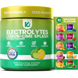 Keppi Electrolytes Powder – Lemon Lime Flavor – No Sugar Hydration Supplement with Potassium, Magnesium, Sodium – 50 Servings – Keto, Vegan, Fasting-Friendly, Zero Calorie Electrolyte Drink