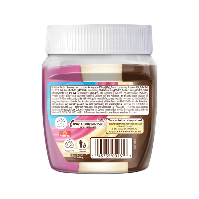Nucita Trisabor Spreadable, Creamy Candy Chocolate, Vanilla and Strawberry 12.35