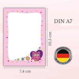 JuNa-Experten 8 Mini Notepads Owl Heart Party Bag Guest Gift for Birthday Children's Birthday Wedding Christening Girls (8 Notepads)