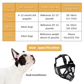 French Bulldog Muzzle, dellyy Mesh Dog Muzzle for French Bulldog, German Shepherd and Dogue de Bordeaux (Black, M)