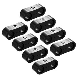 Unifizz 8Pcs Car AN4 11mm Black Hose Separator Clamp Aluminum Fuel Line Mounting Clamp Divider Hose Fitting Adapter Fit for 1/4 Fuel Line, Oil Line, Brake Line, Water Pipe and Gas Line