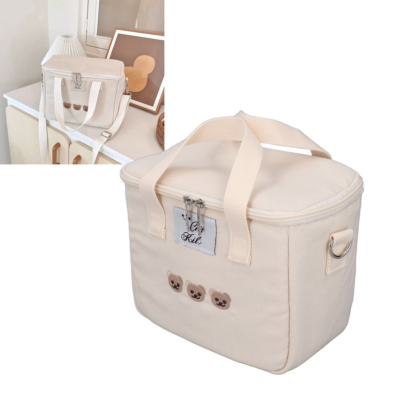 Insulated Lunch Bag Embroidered Bear Waterproof Leakproof Adjustable Straps Lunch
